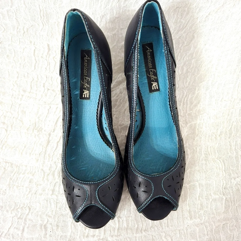 Women's Black Sz 9.5 High Heels pumps cut‎ out design Peep Toe Officecore